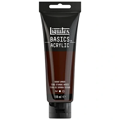 Abbildung von Liquitex 8870014 Basics Acrylfarbe, monopigmentierte Künstlerpigmente, lichtecht, mittlere Viskosität, Archivqualität, seidenglänzender Finish, 118ml Tube Umbra Gebrannt
