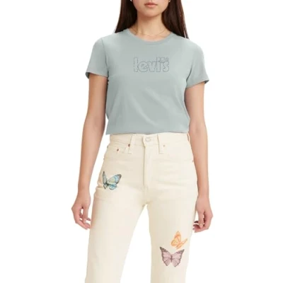 Abbildung von Levi&#039;s Damen The Perfect Tee T Shirt,Poster Logo Glitter Chalk Blue,XS