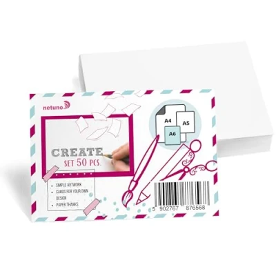 Abbildung von Netuno 50 Stück Bristol Karton Weiß DIN a6 105 x 148 mm 250g weiße Karten blanko Set Bastelpapier Bastelkarton dickes Kartonpapier Zeichenkarton DIY Kartenset Naturkarton
