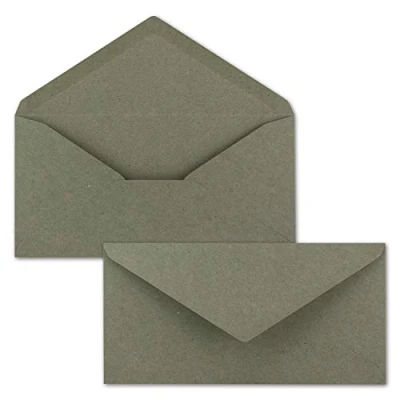 Abbildung von 50x Kraftpapier Umschläge DIN Lang Grau ÖKO Nassklebung 11 x 22 cm 120 g/m² Spitzklappe Vintage Kuverts von NEUSER PAPIER