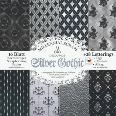 Abbildung von DECOUPAGE Silver Gothic Motivpapier für Scrapbooking, Collagen, Karten, Junk Journals &amp; Reisetagebücher : DIY Papier Zubehör zum Ausschneiden I ... Kalender Basteln, Tagebuch Deko Inspo
