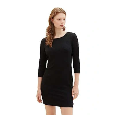 Abbildung von TOM TAILOR Denim Damen 1039761 Basic Kleid mit 3/4 Arm, 14482 deep Black, L