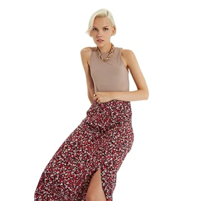 Abbildung von Trendyol Damen Tegelbloemenpatroon tip gedetailleerde rok Skirt, Multi Color, 32 EU