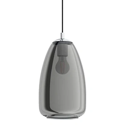 Abbildung von Eglo 98615 Pendelleuchte ALOBRASE chrom, Rauchglas schwarz transparent E27 Ø20cm H:110cm dimmbar