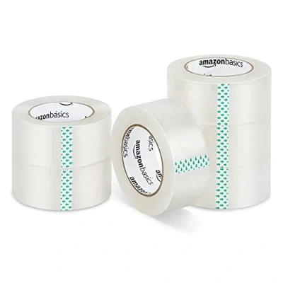 Abbildung von Amazon Basics Transport und Packband, Standardweit: 4,7 cmW x 99,6 m, Kristallklar, 6 Stück, Durchsichtig