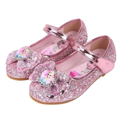 Abbildung von FStory&amp;Winyee Mädchen Prinzessin Schuhe Kinder ELSA Sandalen Partei Glitzer Kristall Kostüm Zubehör Karneval Verkleidung Party Aufführung Fasching Tanzball, Pink, 27 EU