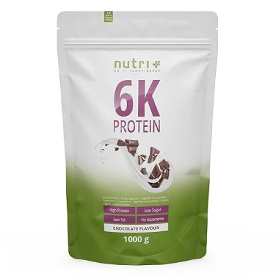 Abbildung von Nutri + Proteinshake Schokolade 1 kg Low Sugar Eiweißpulver mit gentechnikfreiem Proteinisolat Schoko Muskelaufbau Protein Pulver Vegan