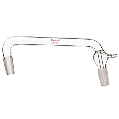 Abbildung von stonylab Glas Vakuum Destillation Adapter, Borosilikatglas Adapter 75 Grad und 105 Gebogener Chemie mit 24/40 Standard Innengelenken Gezackten Vakuumrohren, 200 mm Länge