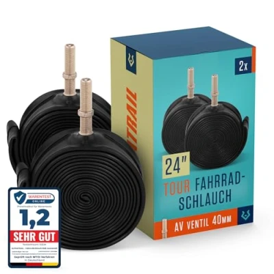 Abbildung von Alphatrail Fahrradschlauch Rick 24 Zoll AV Autoventil 2X Set mit Mobilitätsgarantie I Kompatible Fahrradreifen Schwalbe, Continental, Conti, Michelin, Kenda &amp; Maxxis Fahrrad Schlauch