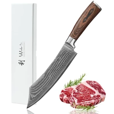 Abbildung von Wakoli Edib Damast BBQ und Blockmesser I Scharfe 20 cm Klinge aus 67 Lagen Damaststahl mit VG10 Kern Griff Pakkaholz Profi Küchenmesser, Damastmesser in eleganter Box