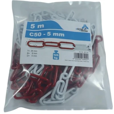 Abbildung von Dörner + Helmer Absperrkette, 5mm Dicke, 5m Länge, Verzinkter Stahl, Absperrung, Polybeutel, Langgliedrig, Rot/Weiß