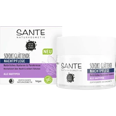 Abbildung von SANTE Naturkosmetik Glättende Nachtpflege, Feuchtigkeitsspendende Nachtcreme für einen strahlenden Teint, Mit natürlichem Hyaluron und Parakresse, 1 x 50 ml
