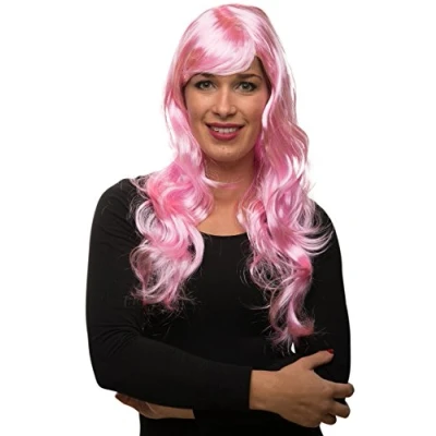 Abbildung von Sexy Langhaar Damen Frauen Perücke lockig/gewellt für Fasching Karneval Motto Party 13 Farben (Rosa)