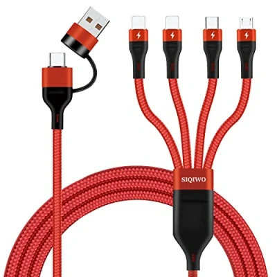 Abbildung von SIQIWO Multi USB Kabel 3A/1.2M, 6 in 1 Schnell Ladekabel Nylon Mehrfach A/USB C auf 2*iP Micro Typ Port für iPhone, Samsgung Galaxy S22 S21 S10, Huawei, LG, Xiaomi, Sony, Nokia, PS5