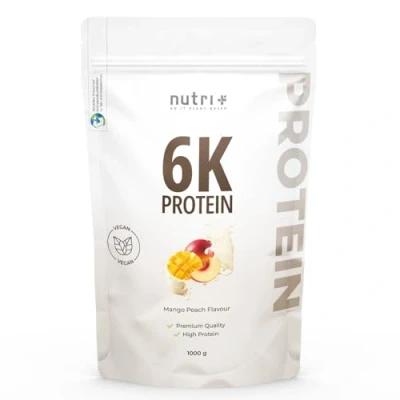 Abbildung von Protein Pulver Mango Peach 1kg hochdosiertes Proteinpulver Pfirsich Nutri + Eiweiß mit 6 Komponenten veganes Proteinisolat Eiweißkonzentrat 1000g