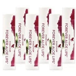 Abbildung von Forever Aloe Lips, hochwertiger Lippenpflegestift mit Vera, Jojobaöl und Bienenwachs für trockene rissige Lippen, dermatest zertifiziert, glutenfrei (6 x 4,25g)