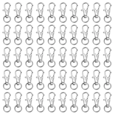 Abbildung von BELLE VOUS Silberner Mini Karabiner Schmuck Verschluss (50er Pack) 33mm Lang Premium Karabinerverschluss Haken Verschlüsse für Armbänder, Reißverschlüsse, und Schlüsselanhänger