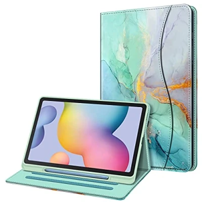Abbildung von Fintie Hülle für Samsung Galaxy Tab S6 Lite 10.4 2024/2022/2020, Soft TPU Rückseite Gehäuse Schutzhülle mit S Pen Halter und Dokumentschlitze, Smaragd Marmor