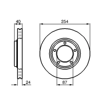 Abbildung von BOSCH 0 986 478 663 Bremsscheibe 254 24 5 108 Belüftet, innenbelüftet geölt HYUNDAI: H 1 Van