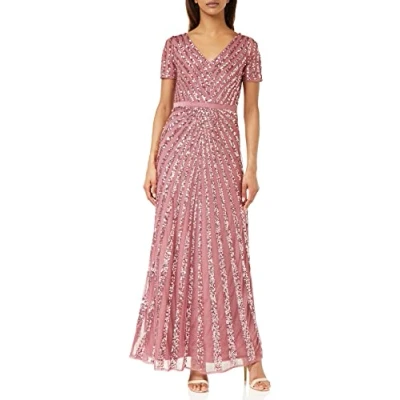 Abbildung von Maya Deluxe Damen Abendkleid Pailletten Maxi Elegant Für Hochzeit V Ausschnitt A Linien Schnitt Brautjungfernkleid Bridesmaid Dress, Desert Rose, 38 EU