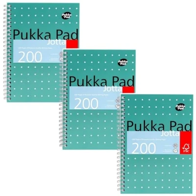 Abbildung von Pukka Pad, A5 Metallic Jotta Notizbuch 3er Pack für Zuhause, Schule und Büro 15 x 21 cm spiralbindung mit 8 mm Liniert 80 g/m² Papier perforierten Kanten 200 Seiten, grün