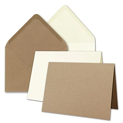 Abbildung von 40x Faltkarten Set inklusive Briefumschläge größer als DIN B6 Übergröße Creme und Kraftpapier Braun Klappkarten mit Umschlägen