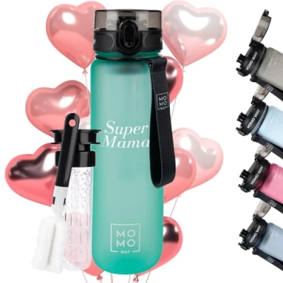 Abbildung von MOMO WAY Super Mama Trinkflasche Tritan Wasserflasche Mit Früchtebehälter Wiederverwendbare Geschenk Mutter BPA Frei 1 klick Verschluss 1000ml
