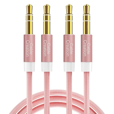 Abbildung von CableCreation 3.5mm Aux Kabel, 2 Stück 3,5mm Stereo Audiokabel (Stecker auf Stecker), Klinkenkabel Kompatibel mit iPhone,Auto, Kopfhörern, Tablets, Priva III usw. 0.9M/3FT, Rosegold