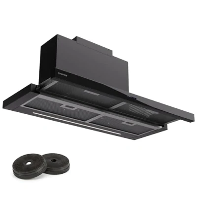 Abbildung von Klarstein Dunstabzugshaube 90cm, Abluft mit Spülmaschinenfestem Filter aus Aluminium, Leise Abzugshaube Abluft, 640m3/h Luftstrom, Effiziente Wandhauben LEDs &amp; Touch Controls