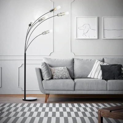 Abbildung von Brilliant Stehlampe »Glasini«, 5 flammig, Leuchtmittel E14 ohne Leuchtmittel, 200 x 30 73 cm, E14, Metall/Rauchglas, matt schwarz
