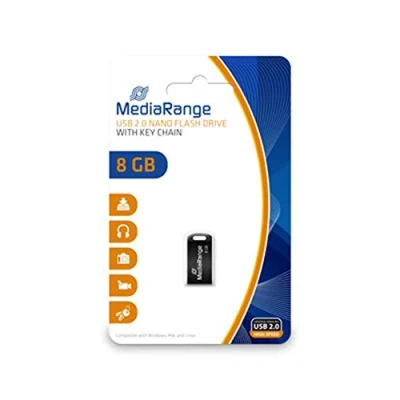 Abbildung von MediaRange USB Nano Speicherstick 8GB Mini Flash Laufwerk mit 2.0 Anschluss, inkl. Schlüsselanhänger, externe Speichererweiterung Lesegeschwindigkeit von bis zu 15 MB/s, Farbe Schwarz