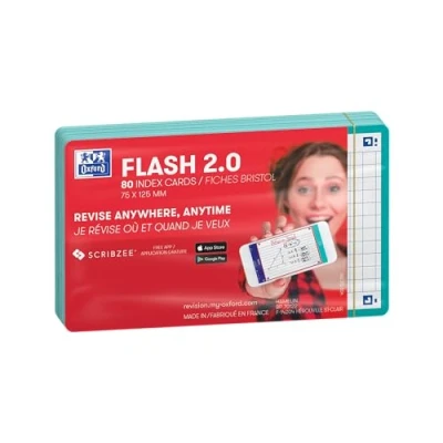 Abbildung von Oxford FLASH 2.0 Karteikarten A7, Lernkarten, 75x125mm, kariert, mint, 80 Blatt
