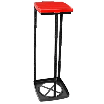 Abbildung von com four® Müllsackständer mit Deckel, in 3 möglichen Höhen aufbaubar, optimal für Heim, Garten, Werkstatt und Camping Ihre Müllentsorgung (Deckel rot)