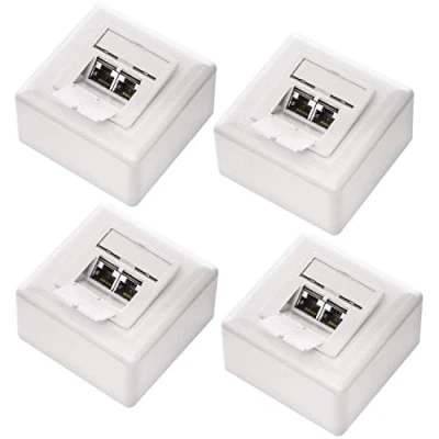 Abbildung von deleyCON 4x CAT 6a Universal Netzwerkdose 2x RJ45 Port Geschirmt Aufputz oder Unterputz 10 Gigabit Ethernet Netzwerk EIA/TIA 568A&amp;B Weiß