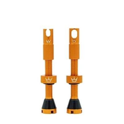 Abbildung von Peaty&#039;s X Chris King MK2 Tubeless Ventile Presta Integrierter Speichenschlüssel &amp; Ventileinsatz Entfernungskappen, MTB, Straßen und Schotterreifen, Einsatzkompatibel, 7075 Aluminium 42 mm, Mango