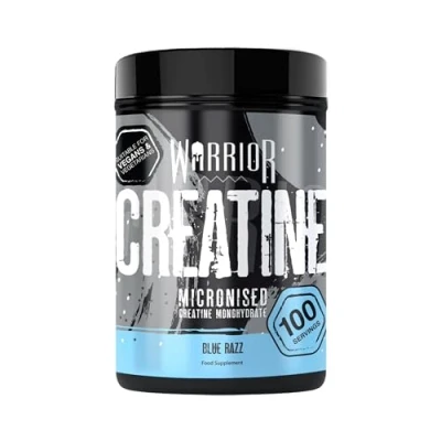 Abbildung von Warrior Kreatinpulver Monohydrat 500 g (100 Portionen) mikronisiert für einfaches Mischen und Einnehmen verbessert die körperliche Leistung/Erholung keine Tabletten (Blaue Himbeere)