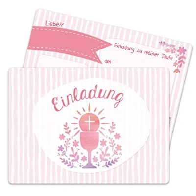 Abbildung von Papierdrachen 12 Einladungskarten zur Taufe Motiv Kelch und Blumen rosa Einladung Heiligen für Mädchen Jungen hochwertig gedruckt in DIN A6