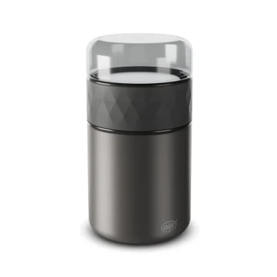 Abbildung von alfi ENDLESS FOOD MUG 500ml, caviar black, Thermobehälter für Essen Edelstahl mit Snackpot, 3 teilig, Isolierbehälter auslaufsicher, hält 5 Std. warm, 10 kalt, spülmaschinenfest, BPA frei