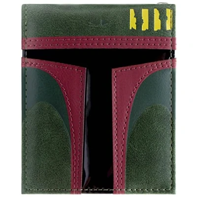 Abbildung von The Empire Strikes Back Star Wars Mandalorian Boba Fett Rüstungsabzeichen Helm Grün Bi Fold Portemonnaie Geldbörse