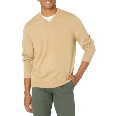 Abbildung von Amazon Essentials Herren Pullover mit V Ausschnitt (in Übergröße erhältlich), Kamelbraun Meliert, XL