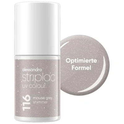 Abbildung von alessandro Striplac UV Nagellack Mouse Grey Shimmer Deckend &amp; Kratzfest bis zu 15 Tage Leichtes Auftragen Schonende Abziehtechnologie Vegan Grau, 6,5ml