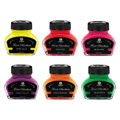 Abbildung von OCTOPUS Textmarkertinte für Füller, fluoreszierende Highlightertinte Füllhalter in Neonfarben, Tintenset 6 x 30 ml