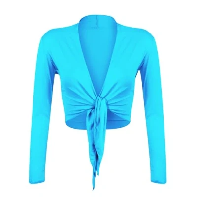 Abbildung von Gloop Damen Schöne, Elegante Bolero Jäckchen Langarm zum Knoten (DE/NL/SE/PL, Alphanumerisch, M, Regular, Mittelblau 2)
