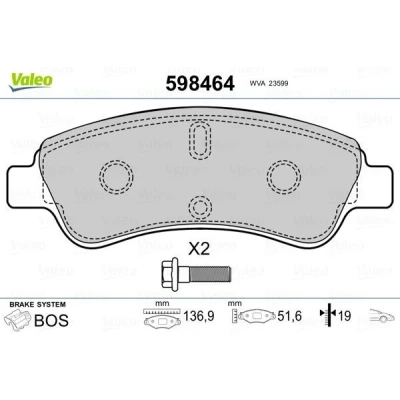 Abbildung von VALEO 598464 Bremsbelagsatz Vorderachse exkl. Verschleißwarnkontakt mit Sicherungsschraubensatz, ohne Anti Quietsch Blech PEUGEOT: 2008 Estate