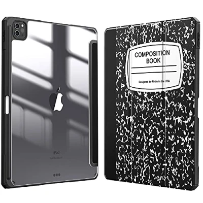 Abbildung von Fintie Hybrid Hülle für iPad Pro 12.9 2022 (6. Generation)/ 2021/2020/2018 mit Stifthalter Stoßfeste Schutzhülle transparenter Hartschale auf der Rückseite, Notizblock Schwarz