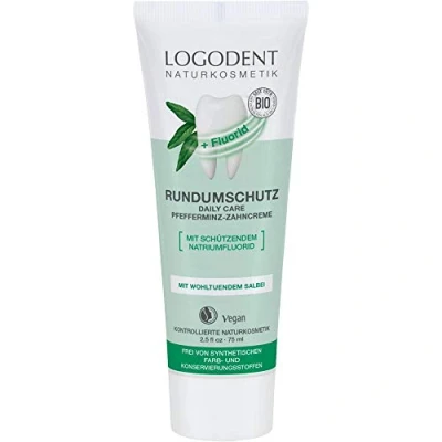 Abbildung von LOGODENT Naturkosmetik EXTRAFRISCHER RUNDUMSCHUTZ daily care Zahncreme Mit Fluorid, Bio Pfferminzöl, Natriumfluorid zur effektiven Kariesprophylaxe, Vegan, 1 x 75ml