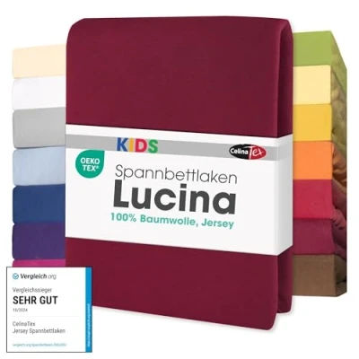 Abbildung von CelinaTex Jersey Spannbettlaken Lucina für Kids 60x120 70x140cm Bordeaux rot 100% Baumwolle gekämmt superweich Oeko TEX