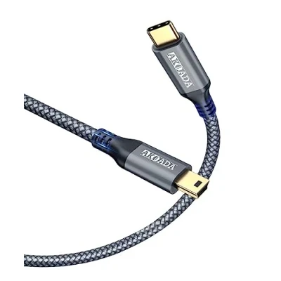 Abbildung von AkoaDa Mini USB Typ C 3M, 2.0 Auf B Datenkabel Ladekabel kompatibel Mit MacBook 12 Zoll,Google Pixel Und Anderen Geräten C,Mini Anschlüssen (Grau)