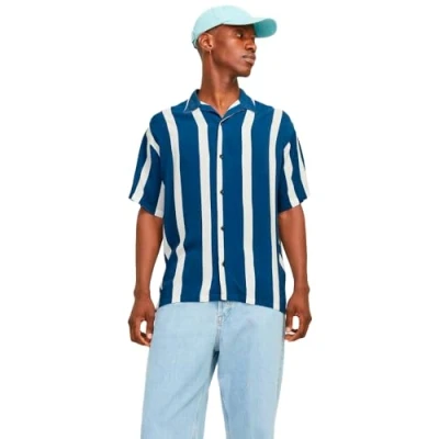 Abbildung von JACK&amp;JONES Herren JJJEFF Resort Stripe Shirt SS Relaxed Hemd, Ensign Blue, M