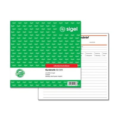 Abbildung von SIGEL SD009 Kurzbriefe CFB, 2/3 A4, 50 Blatt, selbstdurchschreibend, aus nachhaltigem Papier